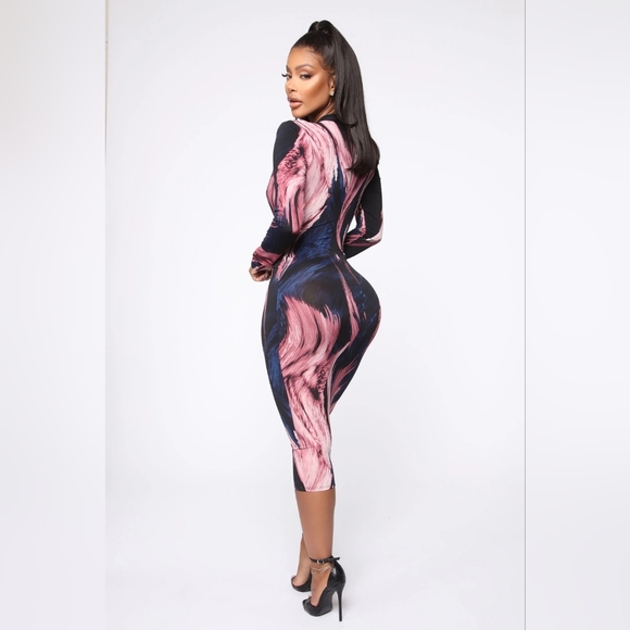 Fashion Nova Artistic Side Midi Dress - Muave/Navy Combo, Size XL - Picture 4 of 6